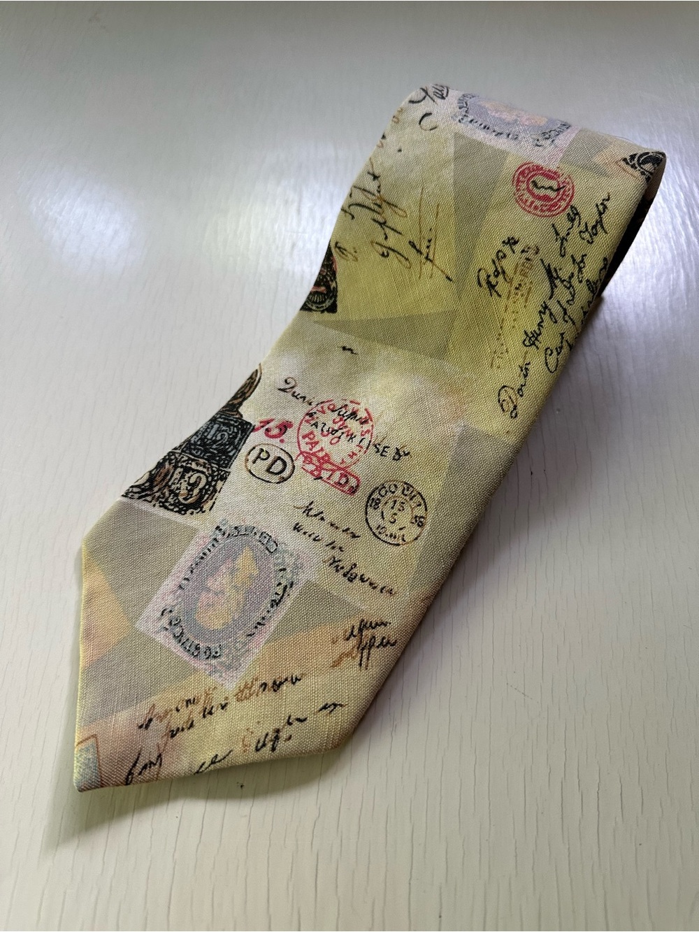 Vintage 90s Gap Rare Men's Linen Necktie Postcards & Stamps Print